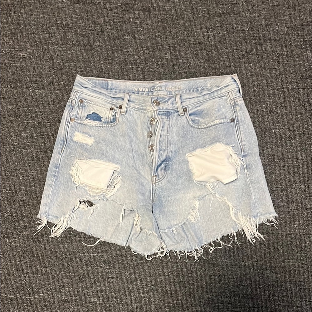 American Eagle Outfitters Light Blue Distressed Denim Shorts